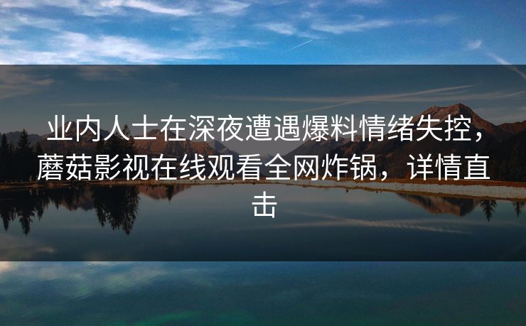 业内人士在深夜遭遇爆料情绪失控，蘑菇影视在线观看全网炸锅，详情直击