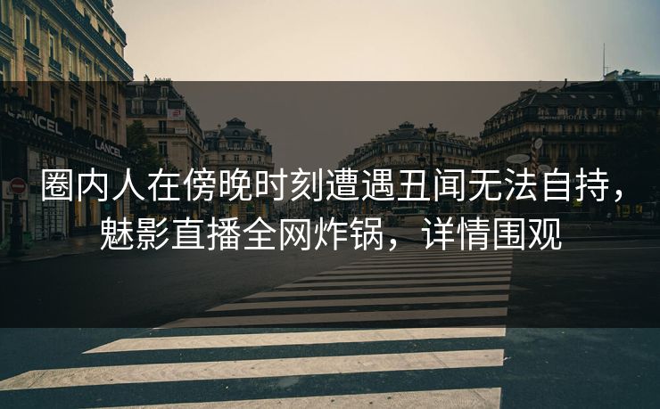 圈内人在傍晚时刻遭遇丑闻无法自持,魅影直播全网炸锅,详情围观